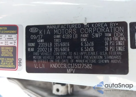 2018 Kia Niro Ex z USA, uszkodzony, nr VIN KNDCC3LC1J5127582